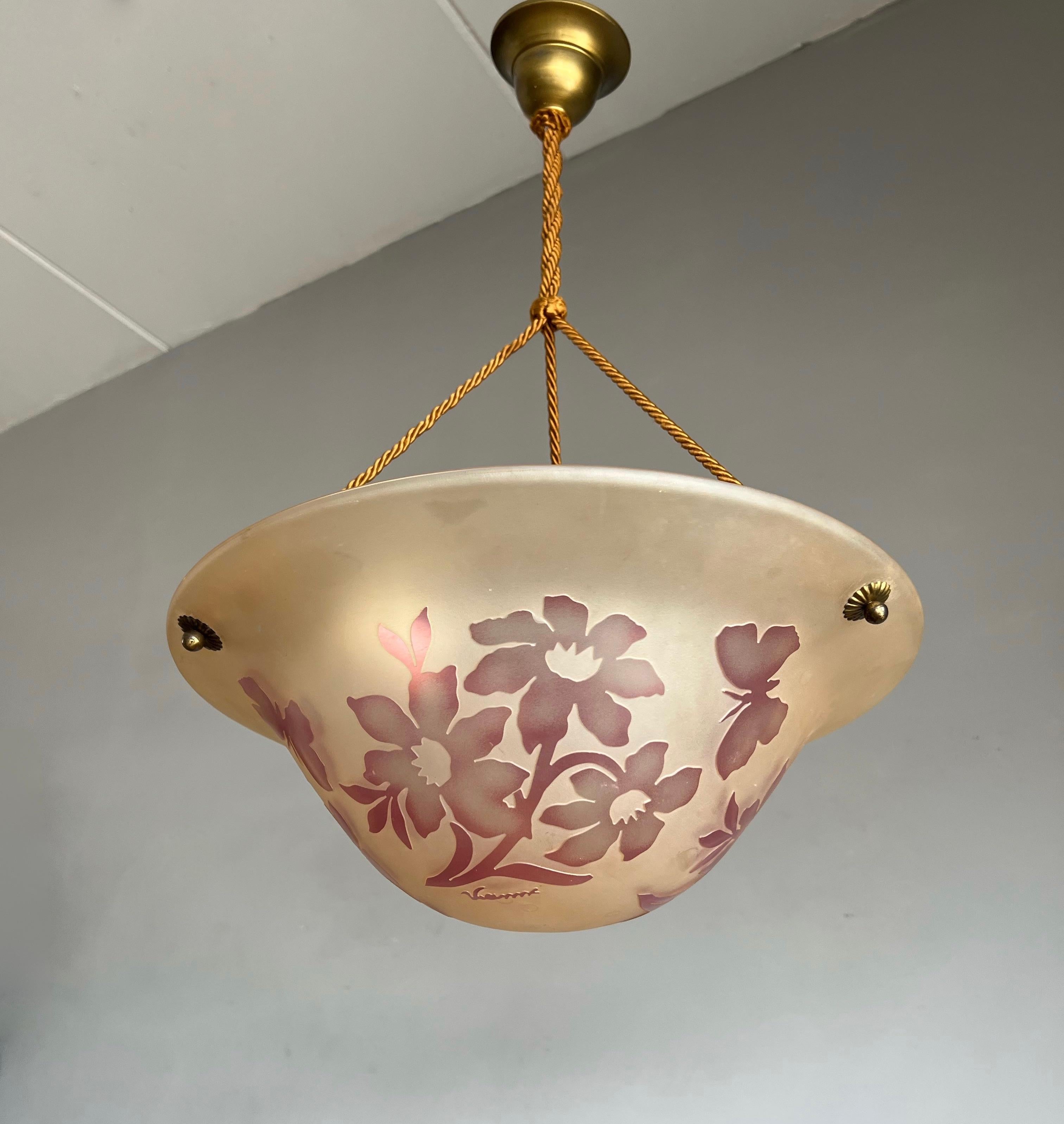 Unique and stunning work of lighting art.

If you are passionate about early 20th century decorative art then you will love this very rare (or possibly unique) art glass light fixture. What you are seeing here is an extremely rare, acid etched