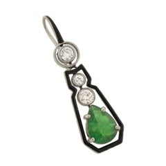 Art Deco Style Enameled Diamond Emerald Drop Earrings
