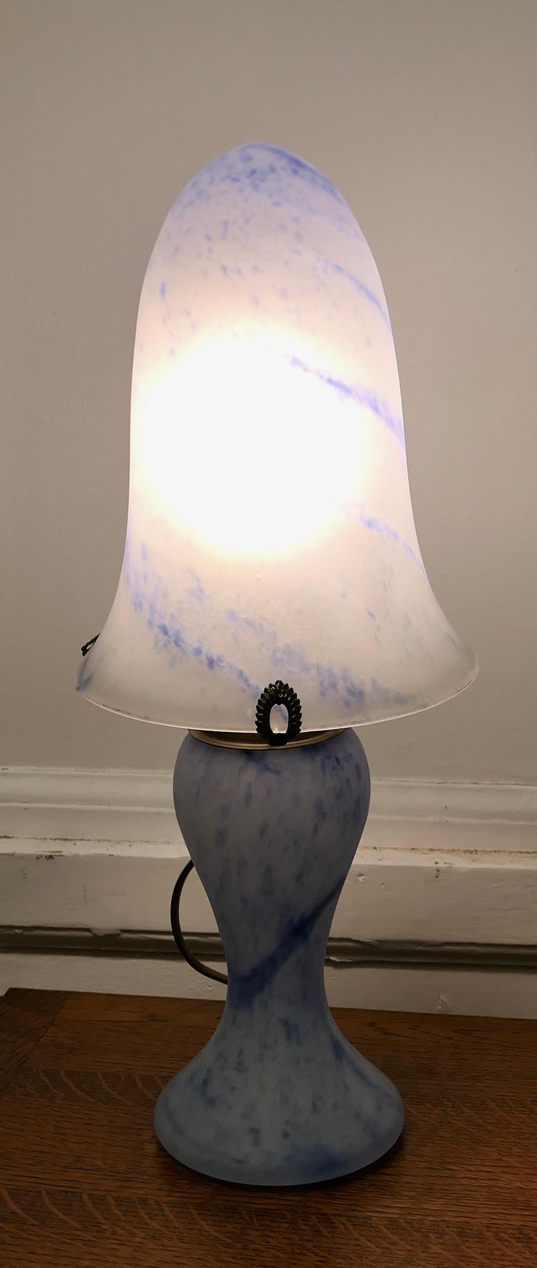  Art Deco Style End of Day Blue Glass Lamp and Glass Shade  This is a very prett In Good Condition For Sale In Chillerton, Isle of Wight