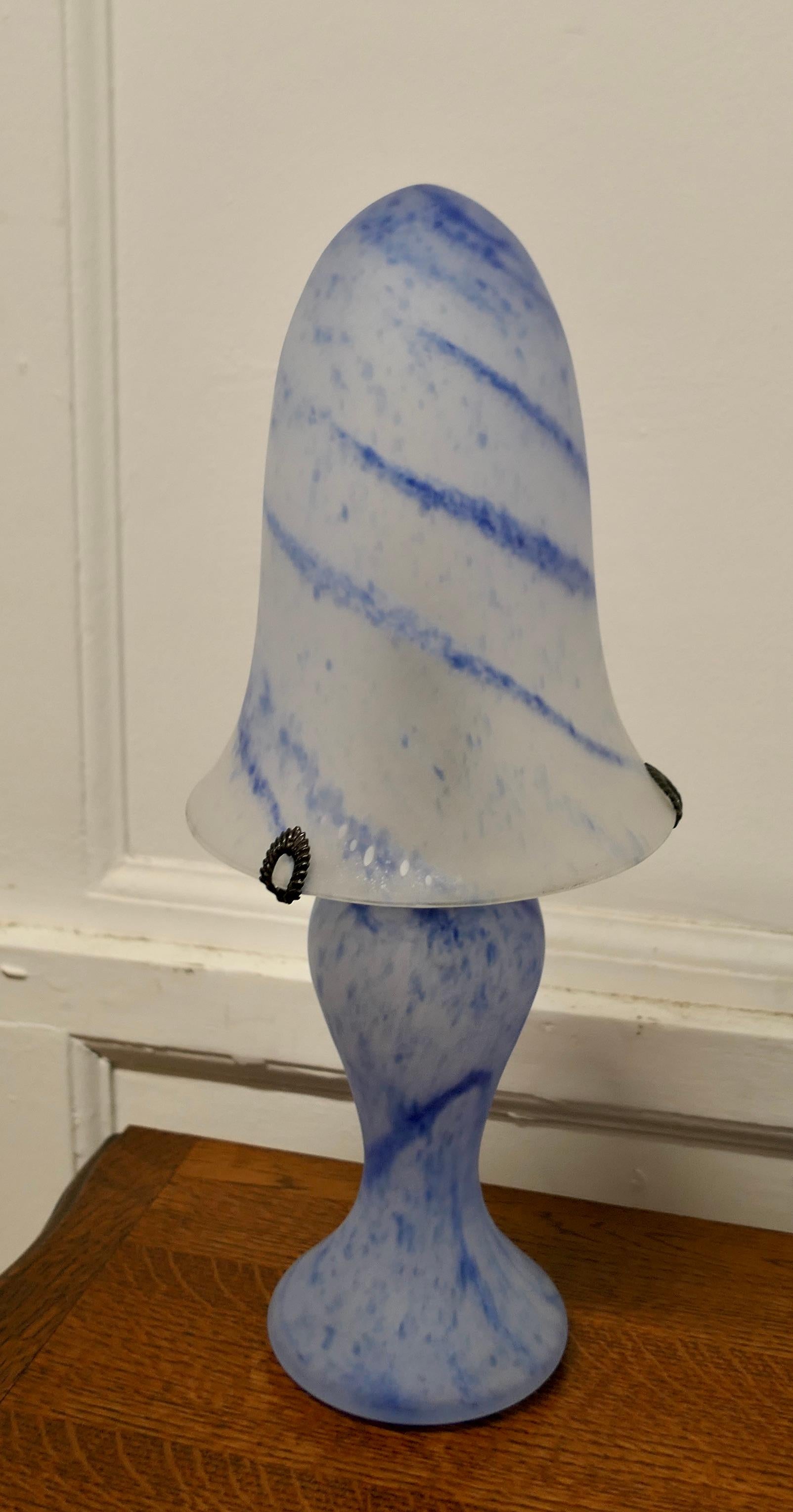 Art Deco Style End of Day Blue Glass Lamp and Glass Shade  This is a very prett For Sale 2