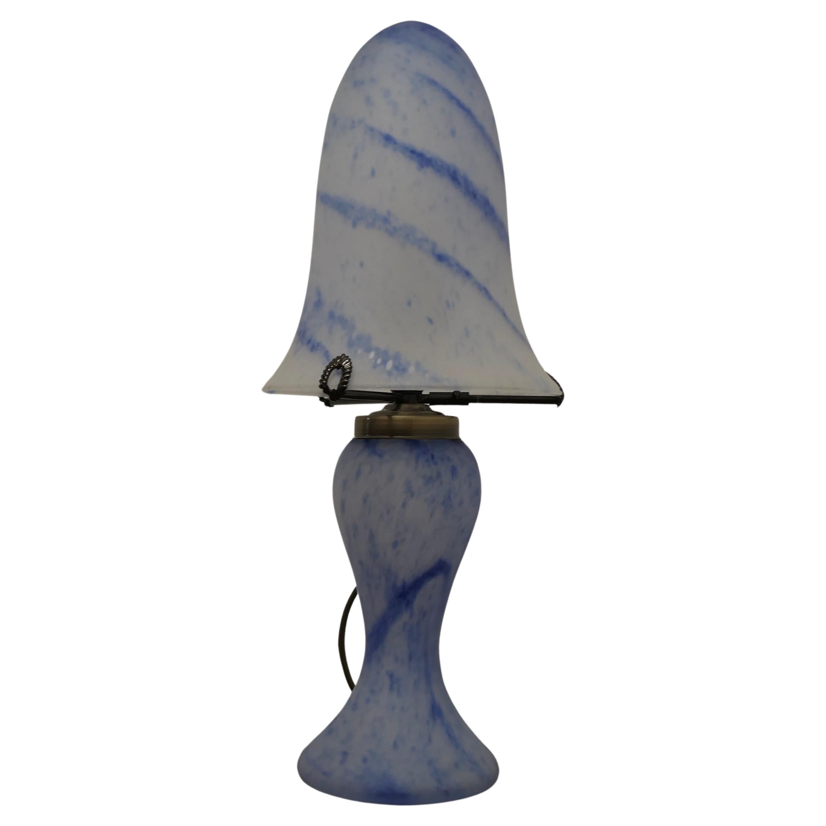  Art Deco Style End of Day Blue Glass Lamp and Glass Shade  This is a very prett