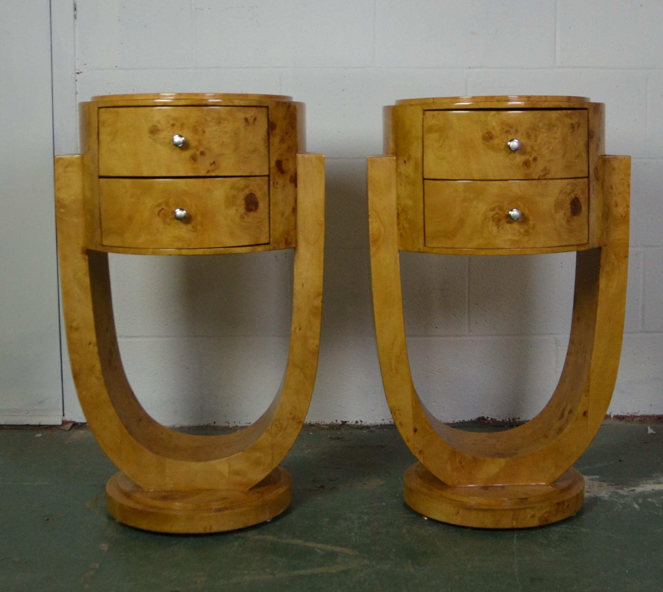 Pair of Art Deco style end table or nightstand with two drawers.