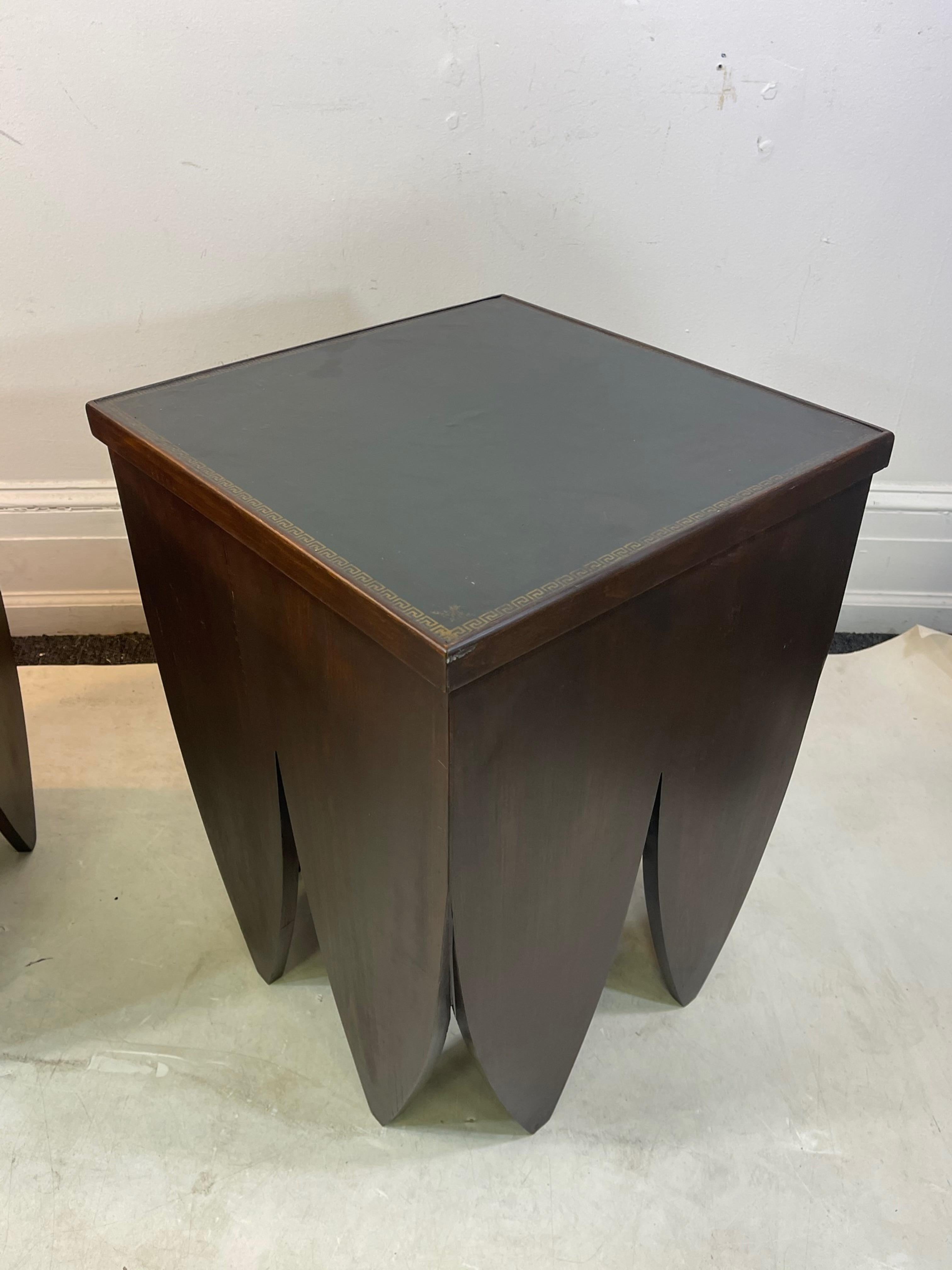 20th Century Art Deco Style End Tables with Leather Tops For Sale