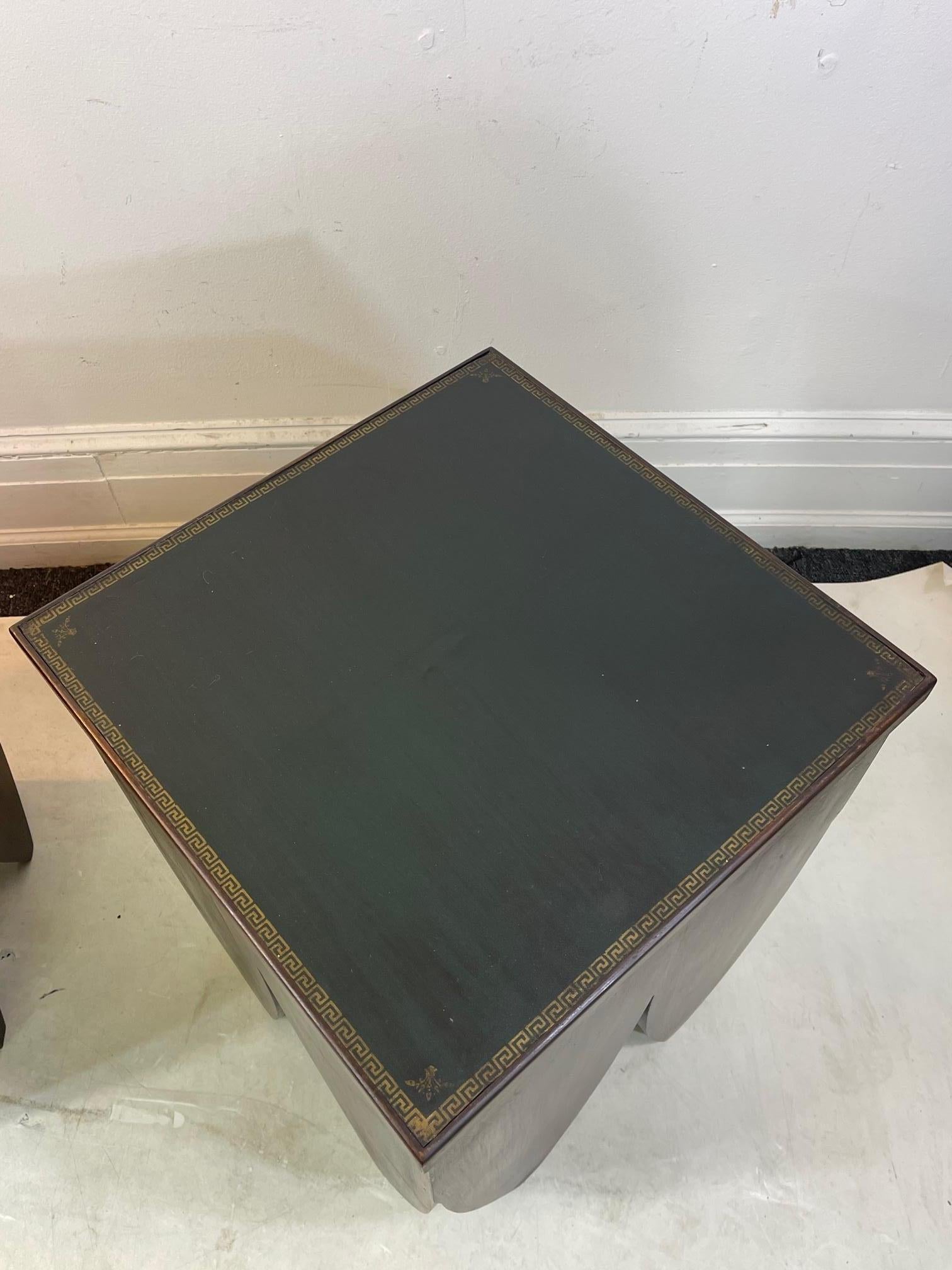 Art Deco Style End Tables with Leather Tops For Sale 2