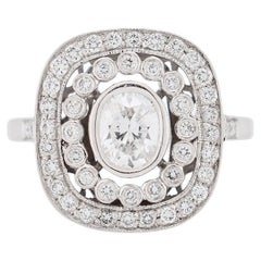 Verlobungsring im Art-déco-Stil, Doppel Halo, Platin und Diamanten