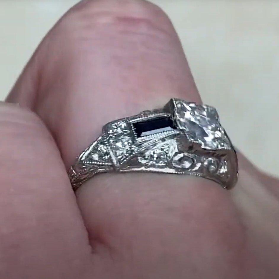 Anillo de compromiso estilo art déco (GIA aprox. 0,80 quilates) Diamante talla euro antiguo Corte europeo antiguo en venta
