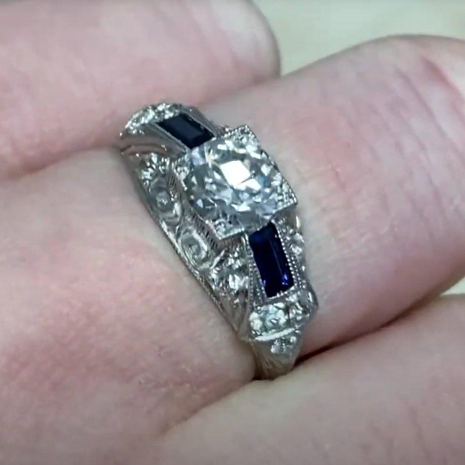 Anillo de compromiso estilo art déco (GIA aprox. 0,80 quilates) Diamante talla euro antiguo en Excelente estado para la venta en New York, NY