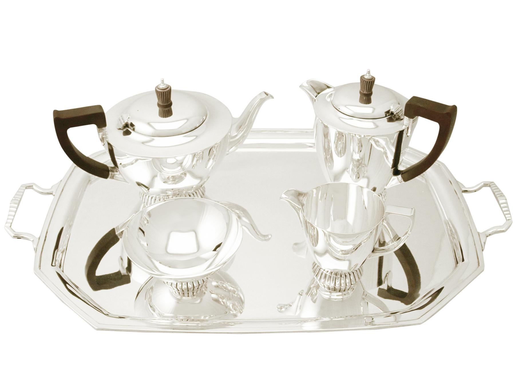 Art Deco Style English Sterling Silver Four Piece Tea and Coffee Service 8