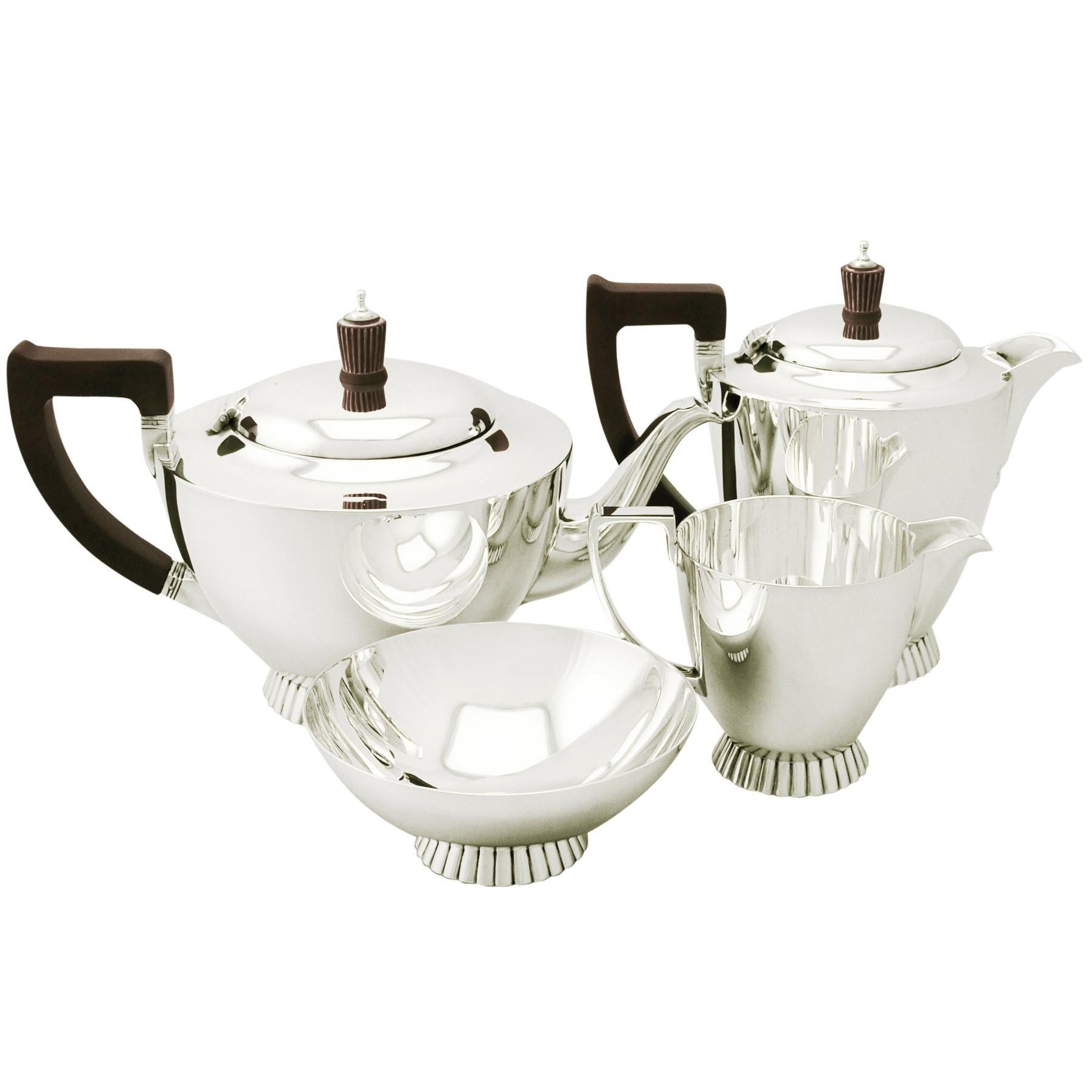 Art Deco Style English Sterling Silver Four Piece Tea and Coffee Service