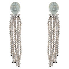 Art Deco Style Engraved Aquamarine Diamonds Labradorite Dangle Earrings