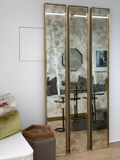Art Deco Style Eros Slim Brass Mirror with Antique Mirror with Bevelling Detail