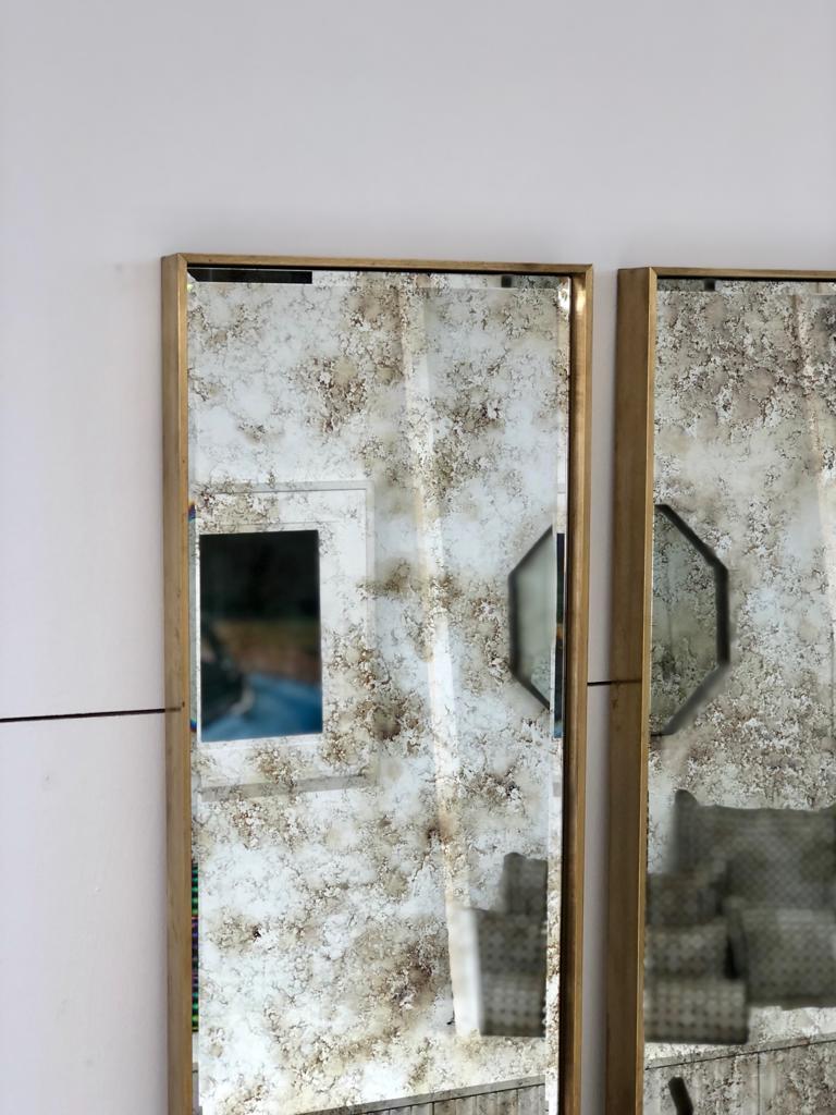 Contemporary Art Deco Style Eros Slim Brass Mirror with Antique Mirror with Bevelling Detail For Sale