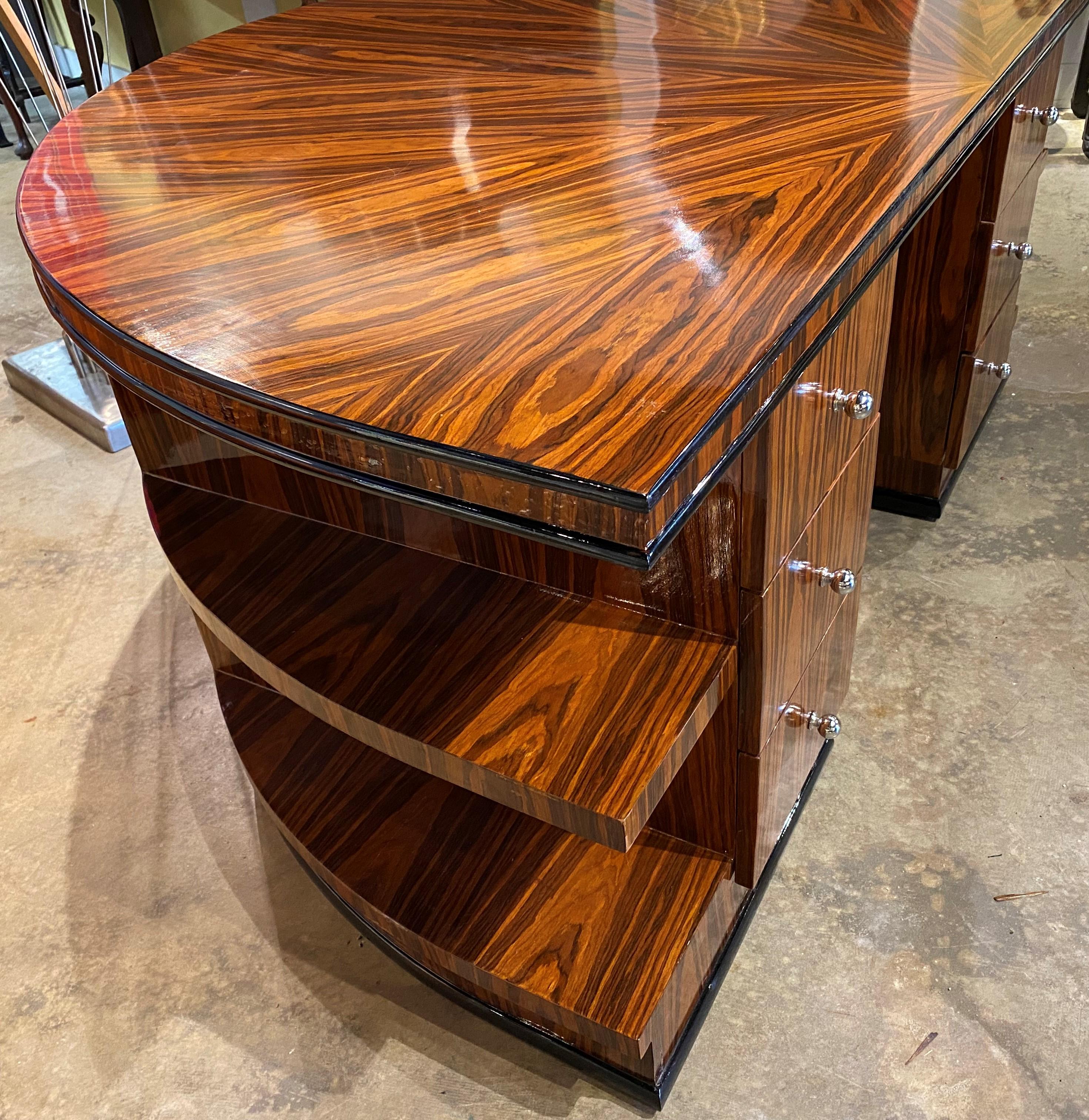 American Art Deco Style Exotic Wood Demi-Lune Form Executive Desk