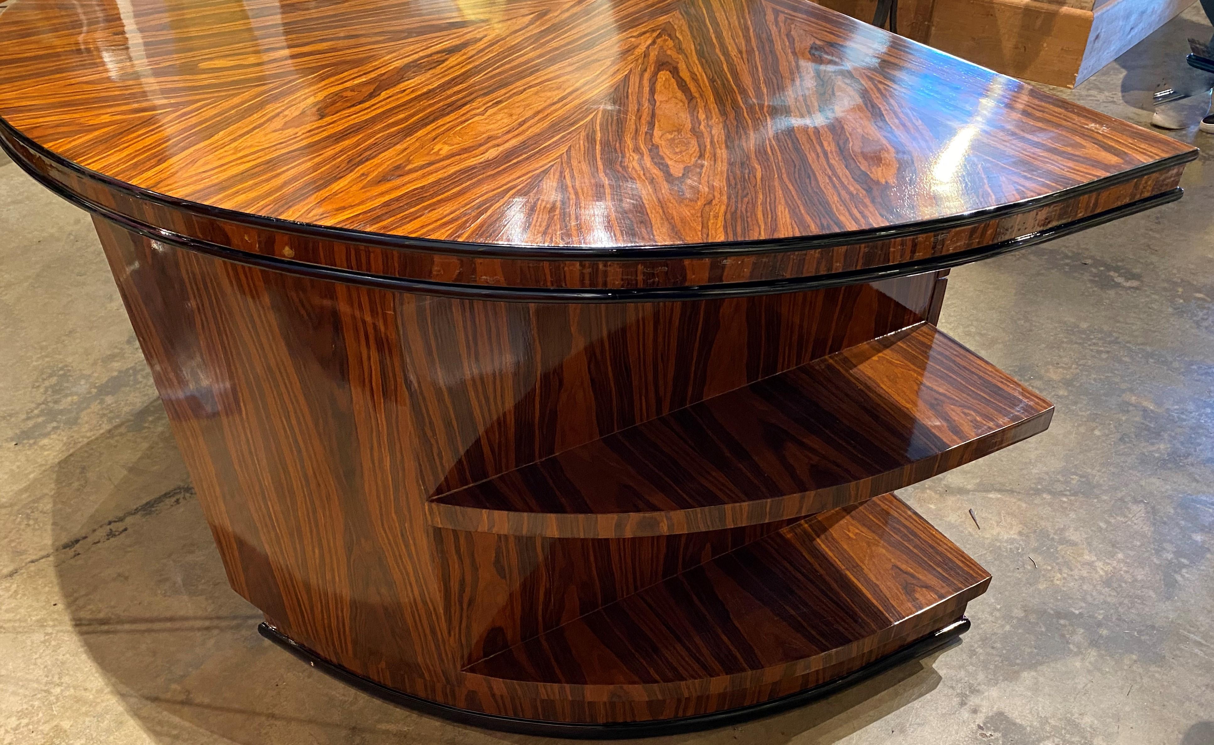 20th Century Art Deco Style Exotic Wood Demi-Lune Form Executive Desk