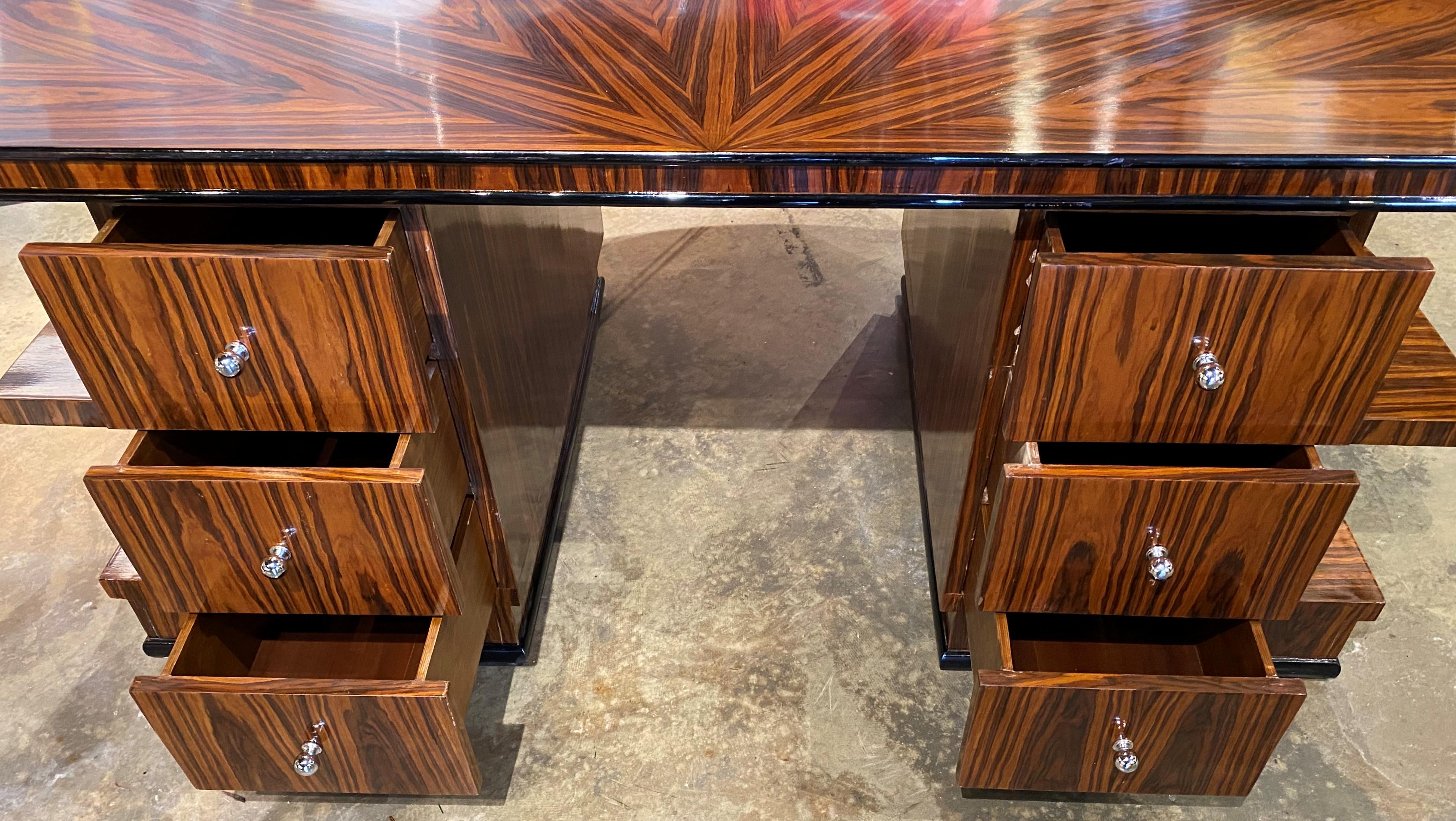 Art Deco Style Exotic Wood Demi-Lune Form Executive Desk 1