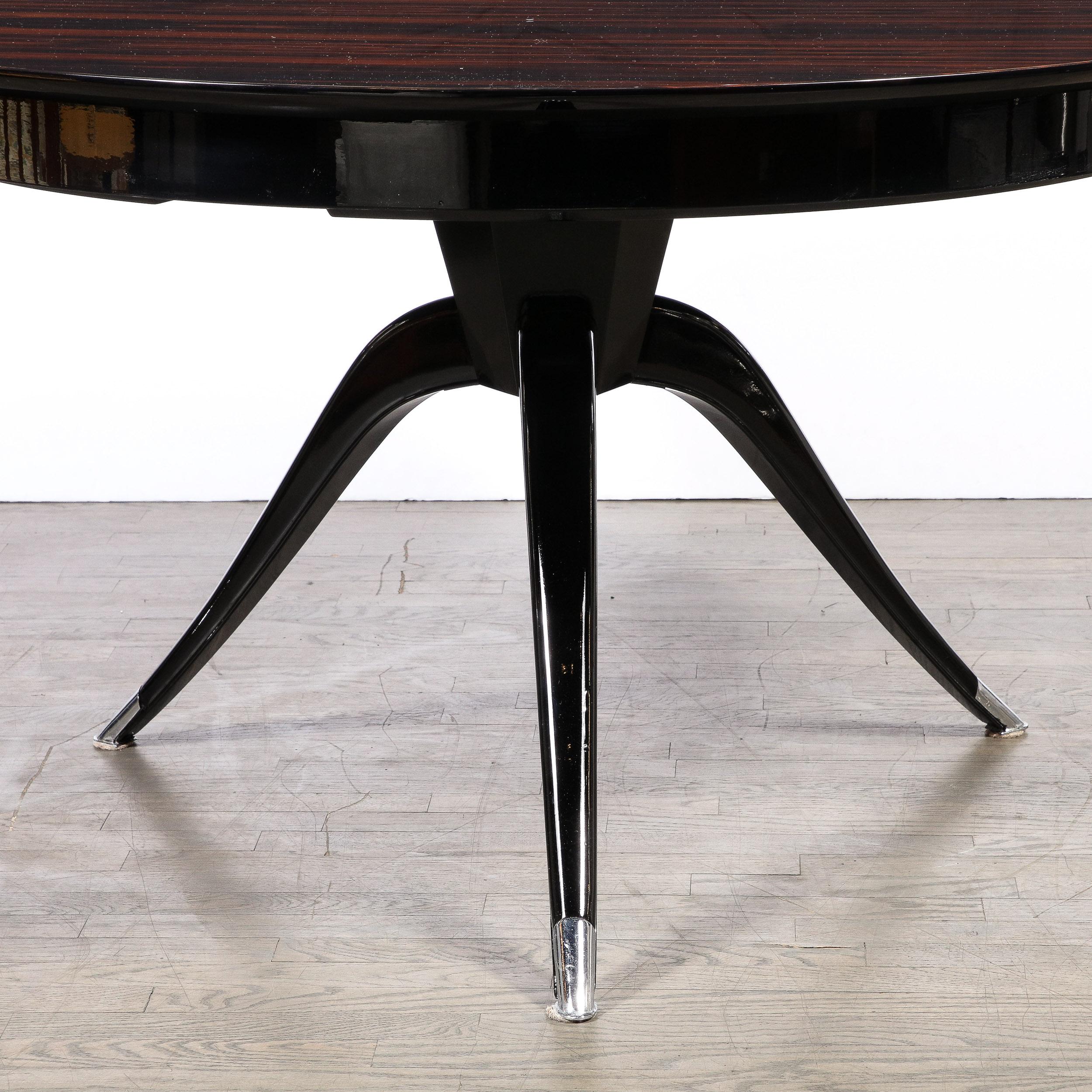 Art Deco Style Extendable Round Dining Table in Macassar Ebony w/ Tapered Legs 4