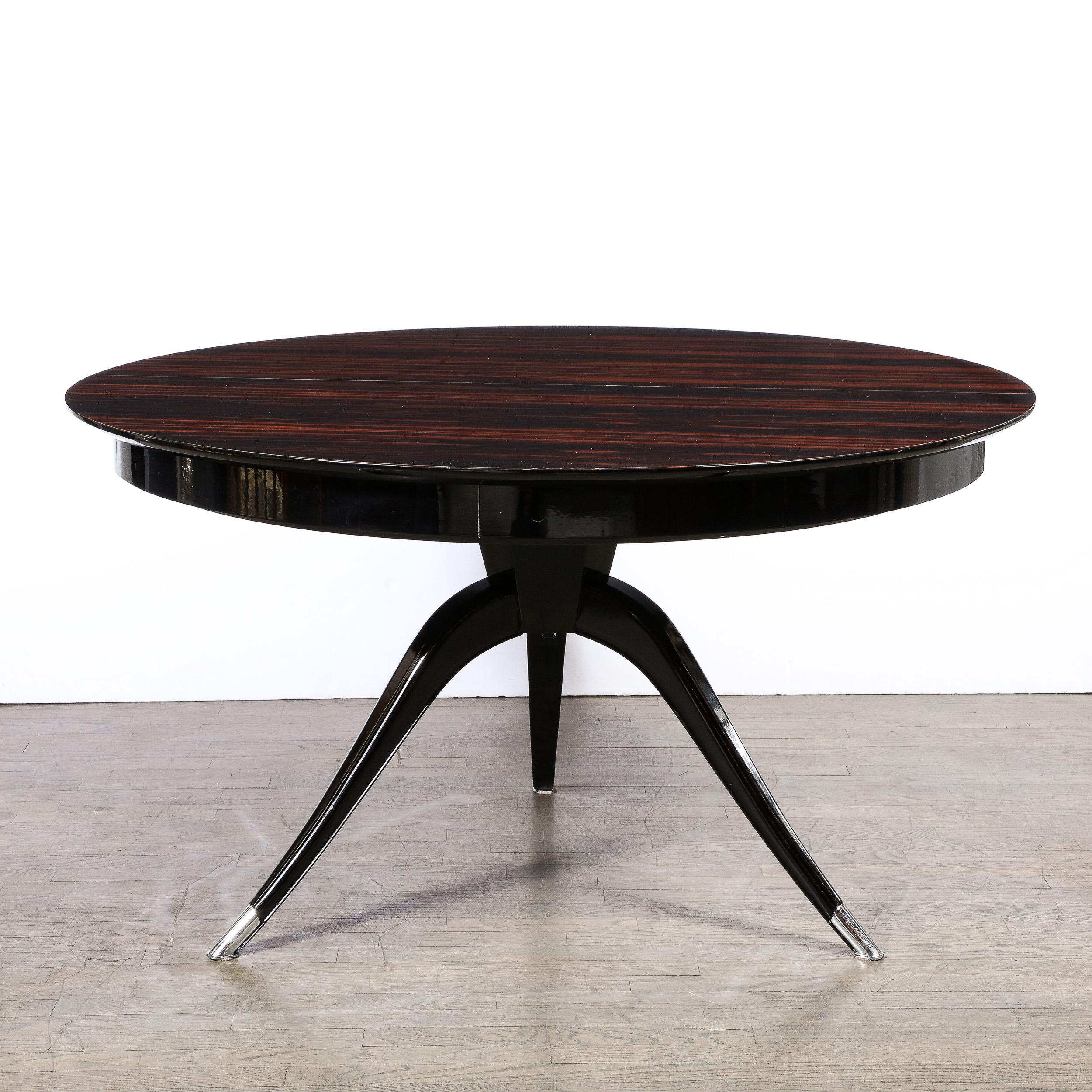 Art Deco Style Extendable Round Dining Table in Macassar Ebony w/ Tapered Legs 5