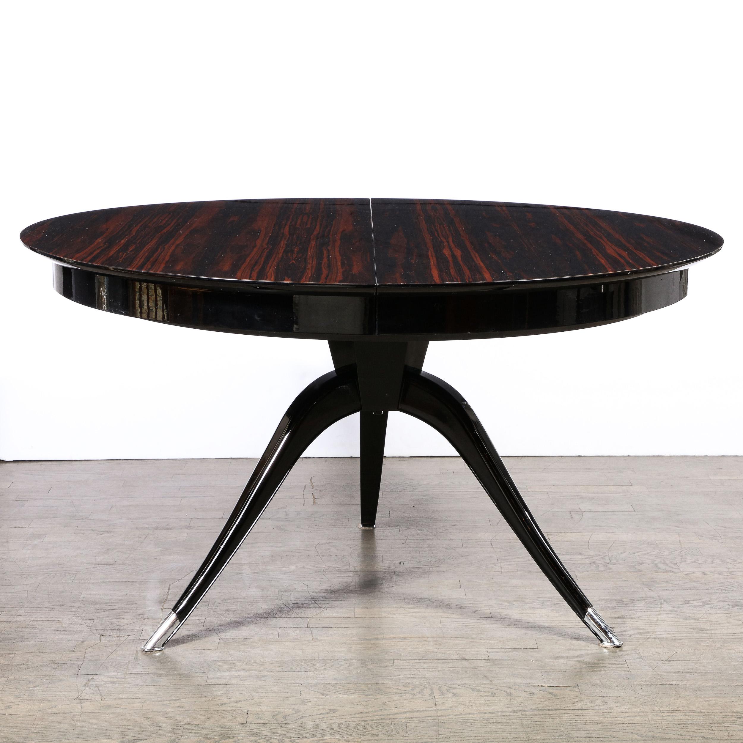 Art Deco Style Extendable Round Dining Table in Macassar Ebony w/ Tapered Legs 2