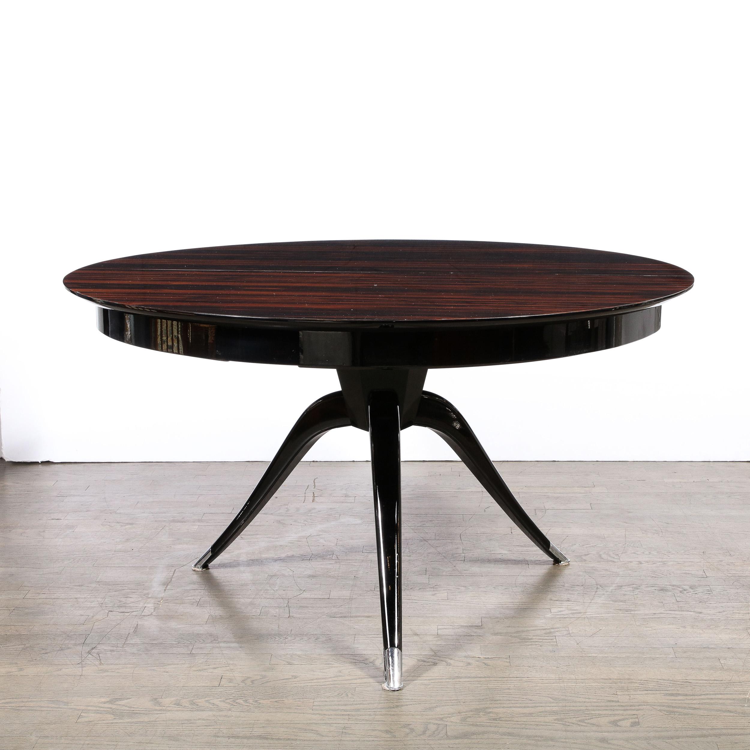 Art Deco Style Extendable Round Dining Table in Macassar Ebony w/ Tapered Legs 3
