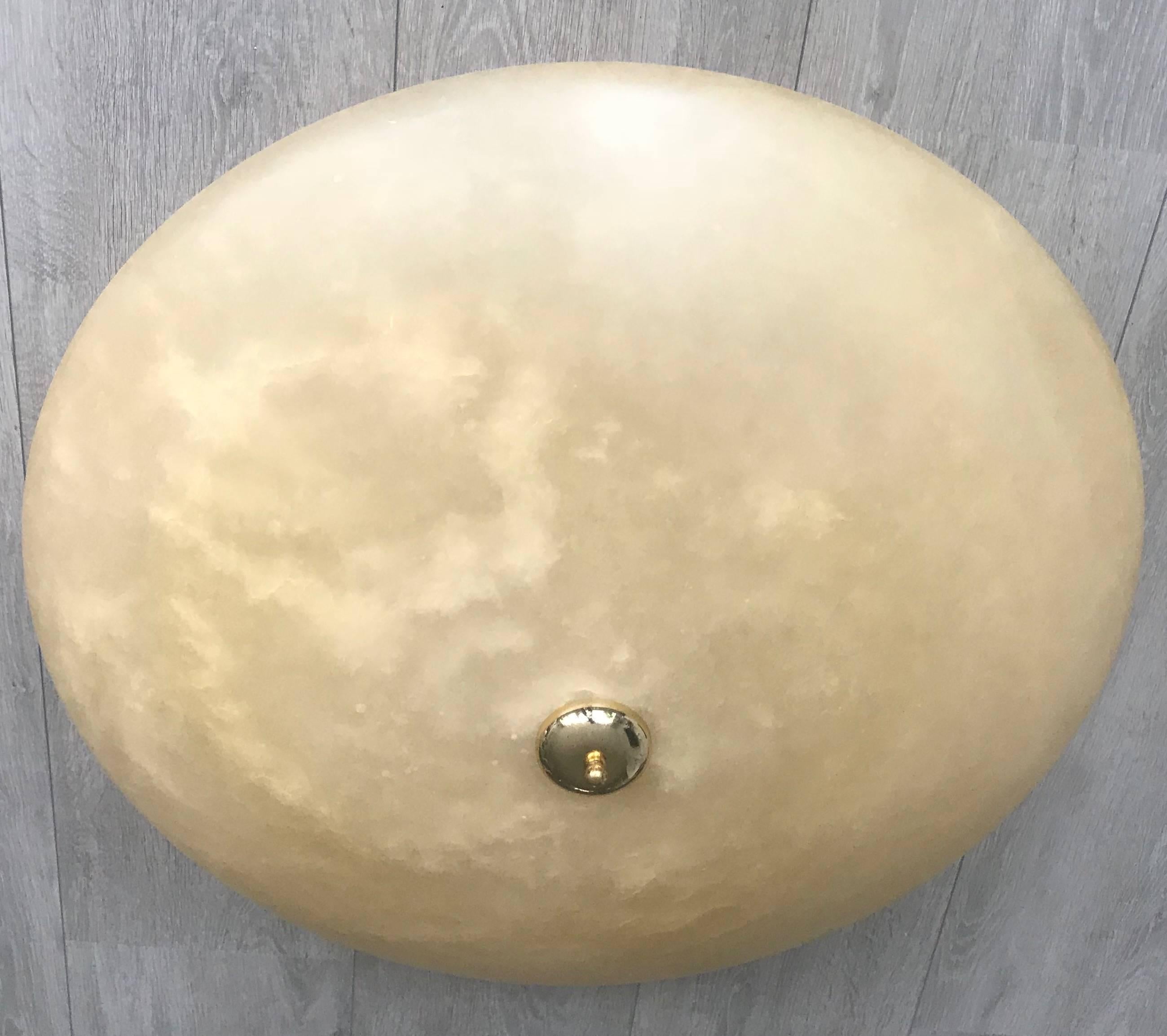 Hand-Crafted Art Deco Style Extra Large and Great Shape Alabaster Pendant or Flush Mount