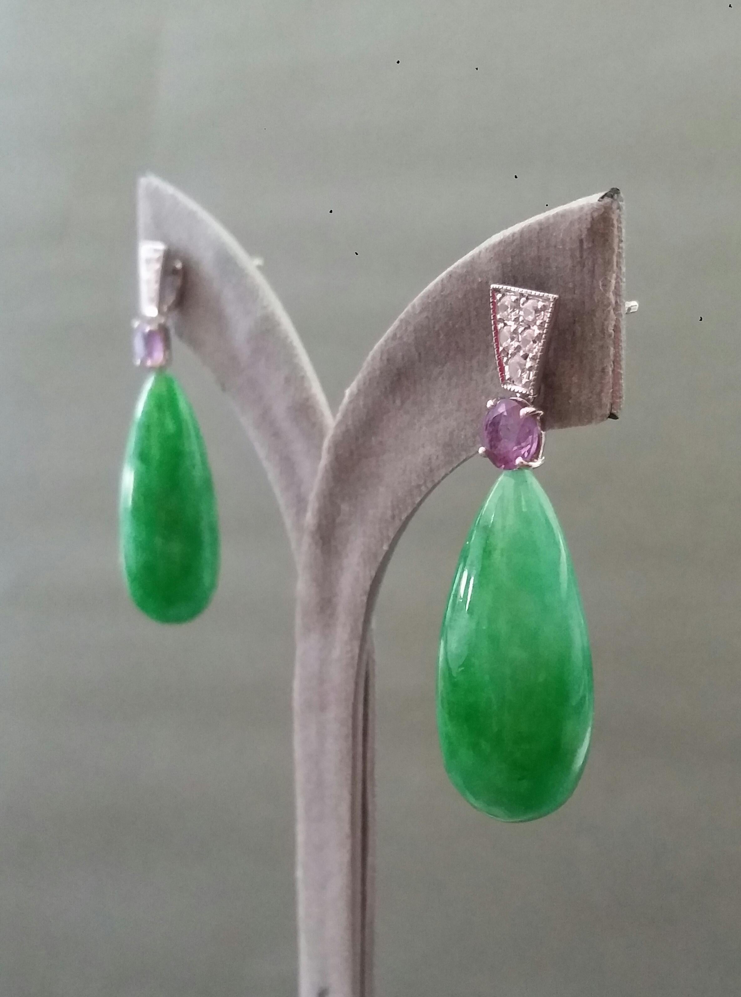 Art Deco Style Faceted Amethyst Diamonds 14 Kt White Gold Jade Drops Earrings For Sale 4