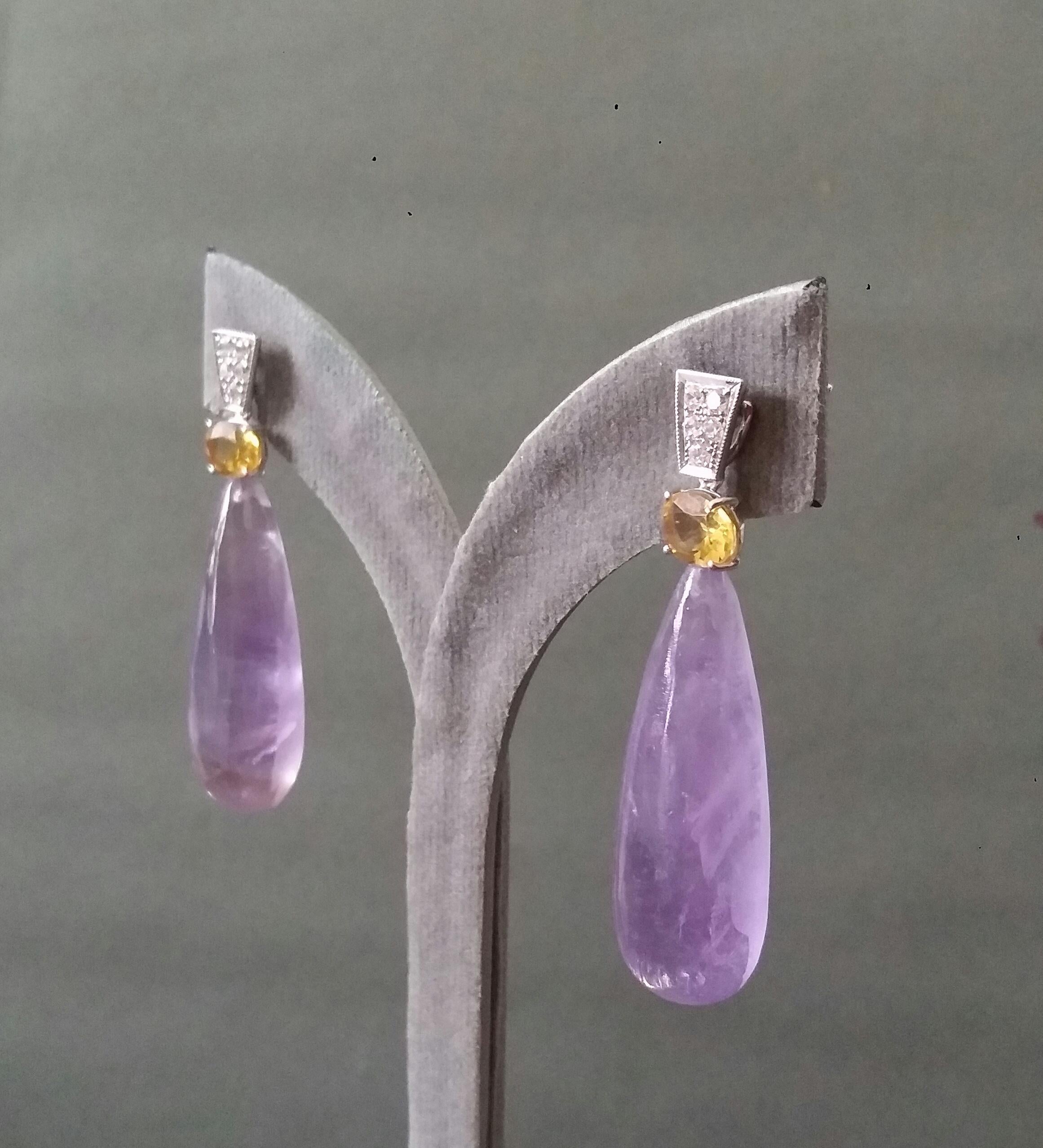 Art Deco Style Faceted Citrine Diamonds 14 Kt White Gold Amethyst Drops Earrings For Sale 4