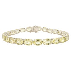 Art Deco Style Faceted Oval Cut Lemon Quartz Tennis Bracelet in 925 Silver