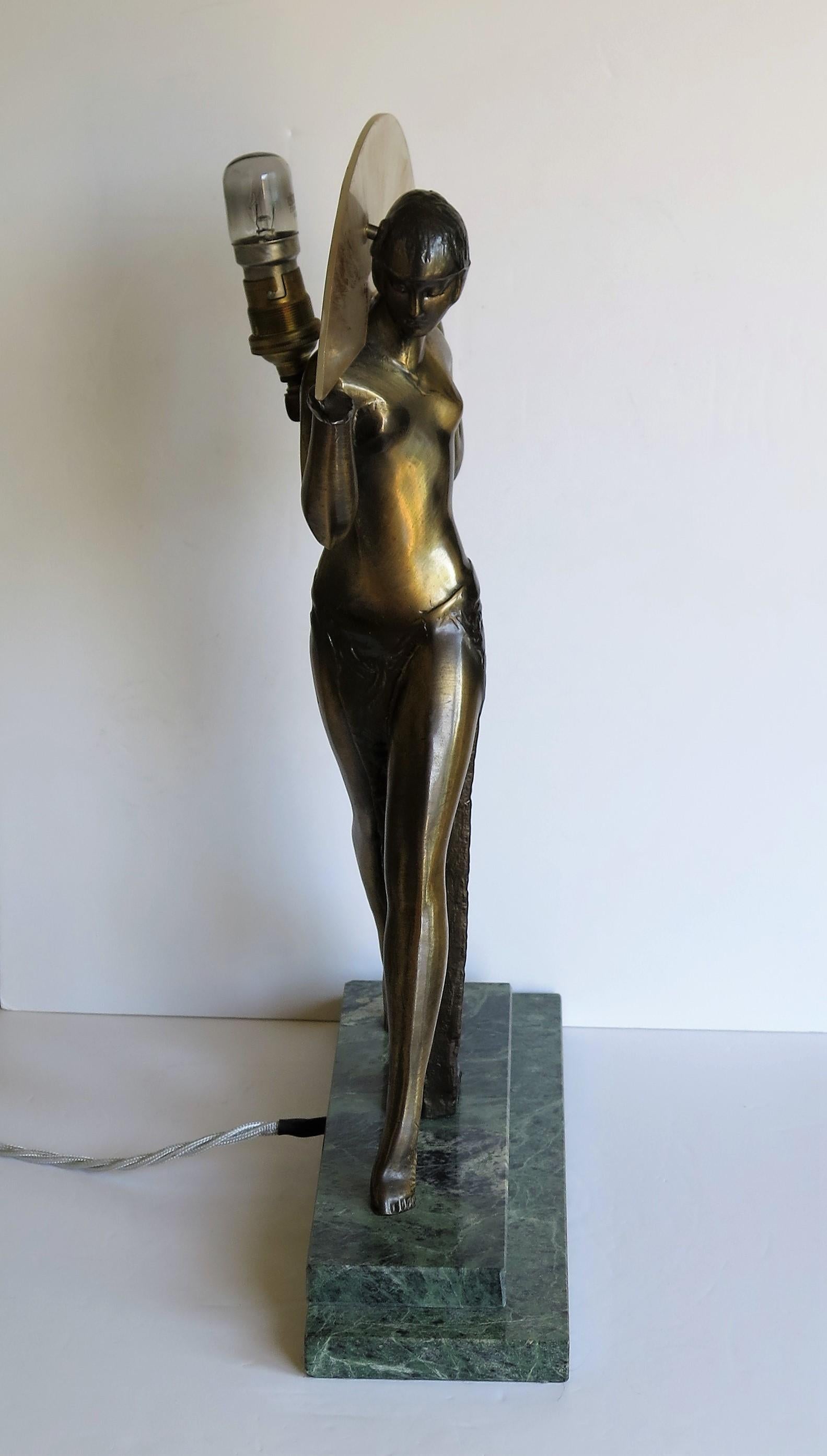 Art Deco Style Fan Dancer Figurine Lamp after Max Le Verrier, Mid-20th Century 3