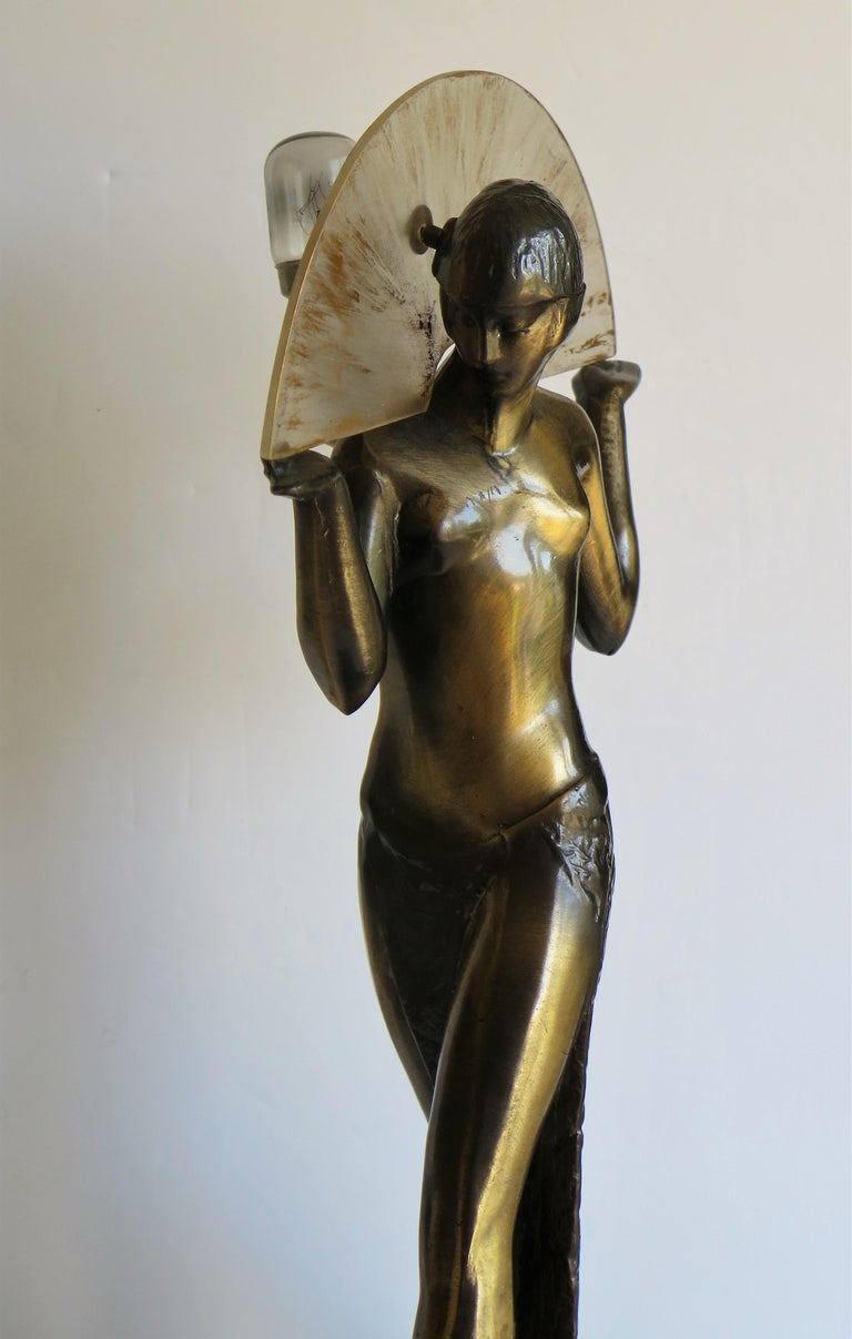 Art Deco Style Fan Dancer Figurine Lamp after Max Le Verrier, Mid-20th Century For Sale 7
