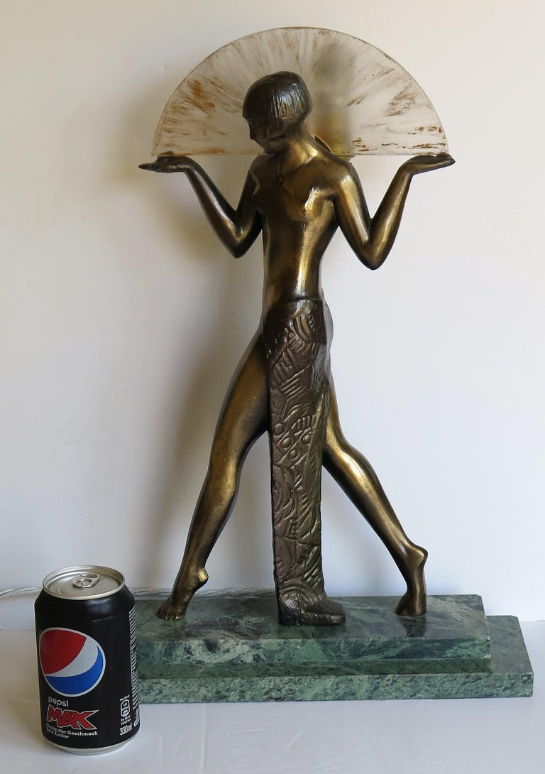 Art Deco Style Fan Dancer Figurine Lamp after Max Le Verrier, Mid-20th Century For Sale 12