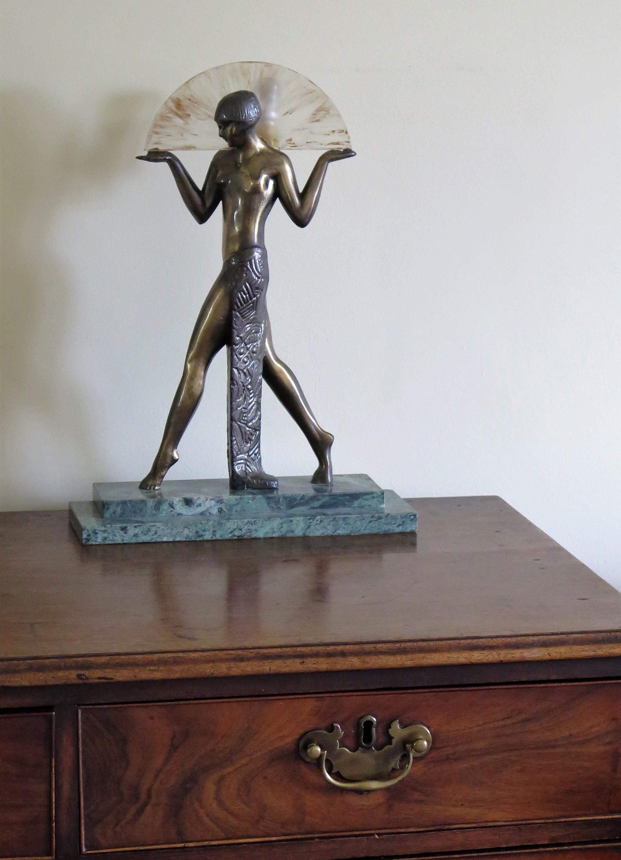 Art Deco Style Fan Dancer Figurine Lamp after Max Le Verrier, Mid-20th Century 10