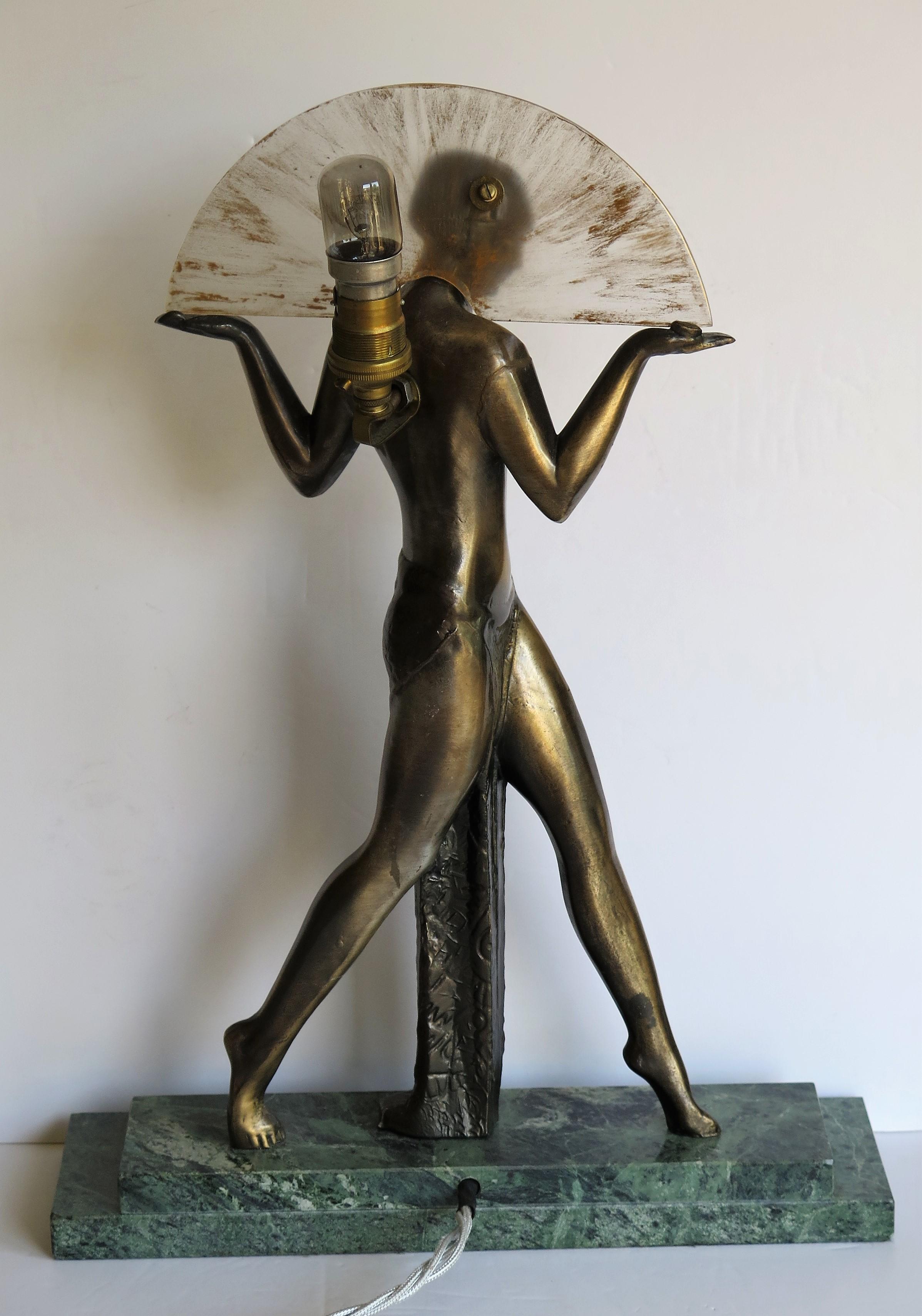 Art Deco Style Fan Dancer Figurine Lamp after Max Le Verrier, Mid-20th Century In Good Condition In Lincoln, Lincolnshire
