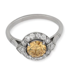 Art Deco style fancy yellow brown diamond platinum engagement ring