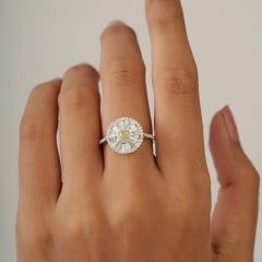 Art Deco Style Fancy Yellow Diamond Ballerina Cocktail Ring in 18K White Gold