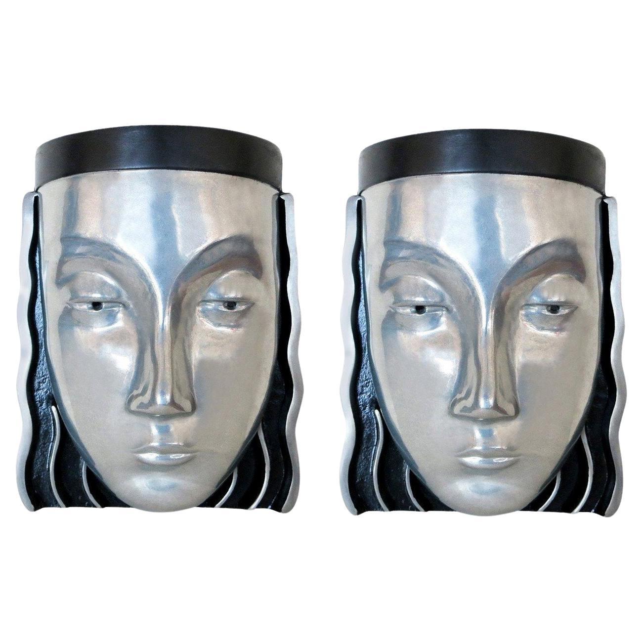 Art Deco Style Female Face Mask Wall Sconce