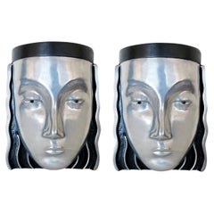 Art Deco Style Female Face Mask Wall Sconce