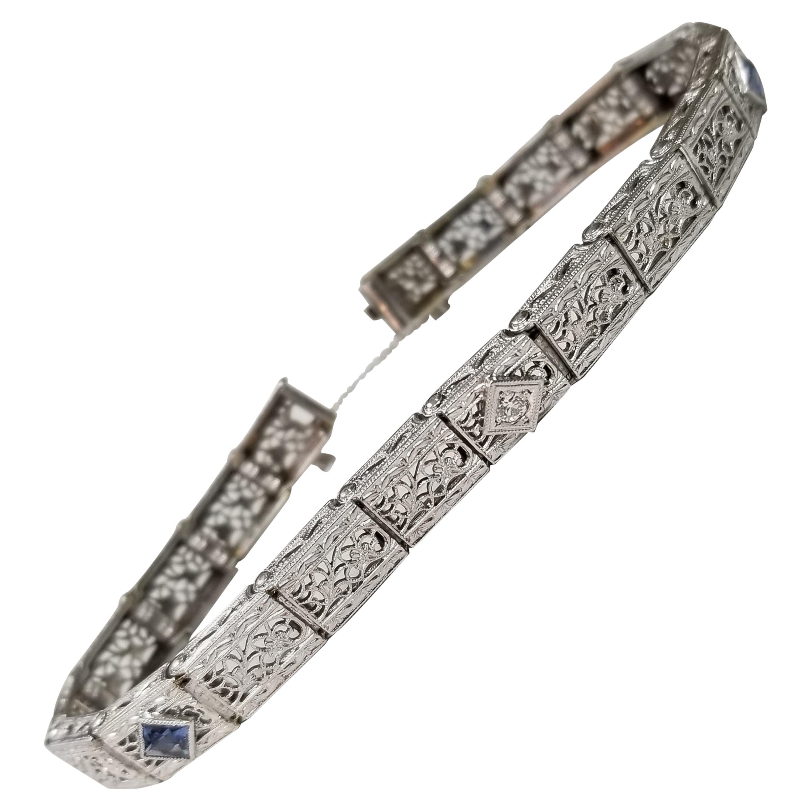 Filigranes "Belly"-Armband im Art-déco-Stil aus 14 Karat Gold mit Diamanten n Saphiren