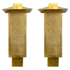 Vintage Art Deco Style Filigree Brass Wall Sconces or Lanterns, a Pair