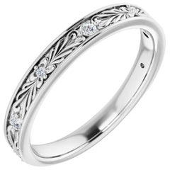 Art Deco Style Filigree Diamond Accented Wedding Anniversary Ring 18 Karat Gold