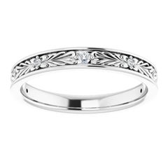 Art Deco Style Filigree Diamond Accented Wedding Anniversary Ring 18 Karat Gold