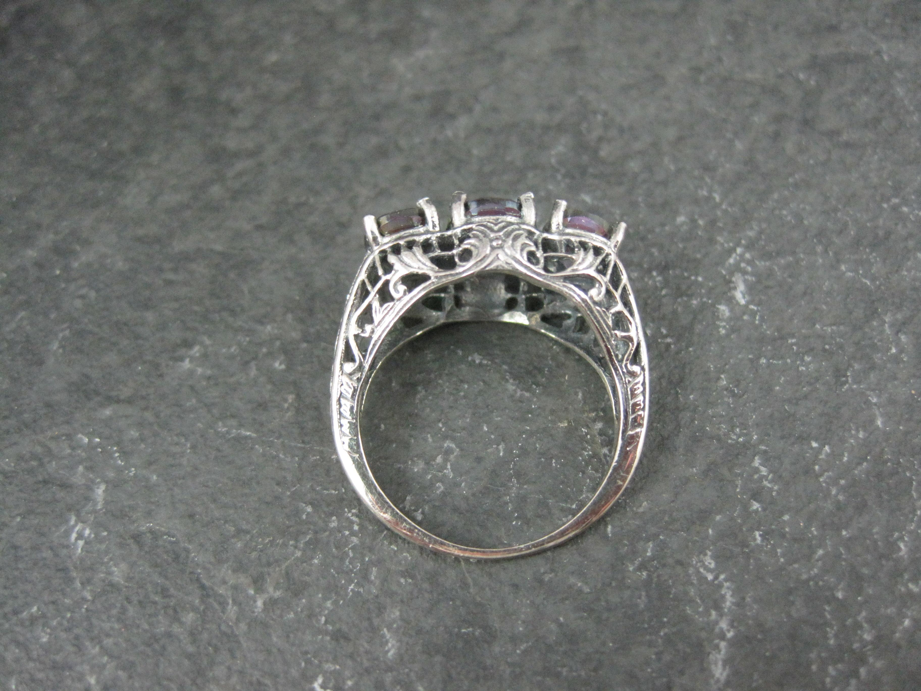 Anello in stile Art Deco con filigrana e topazio mistico, misura 6 In condizioni ottime in vendita a Webster, SD