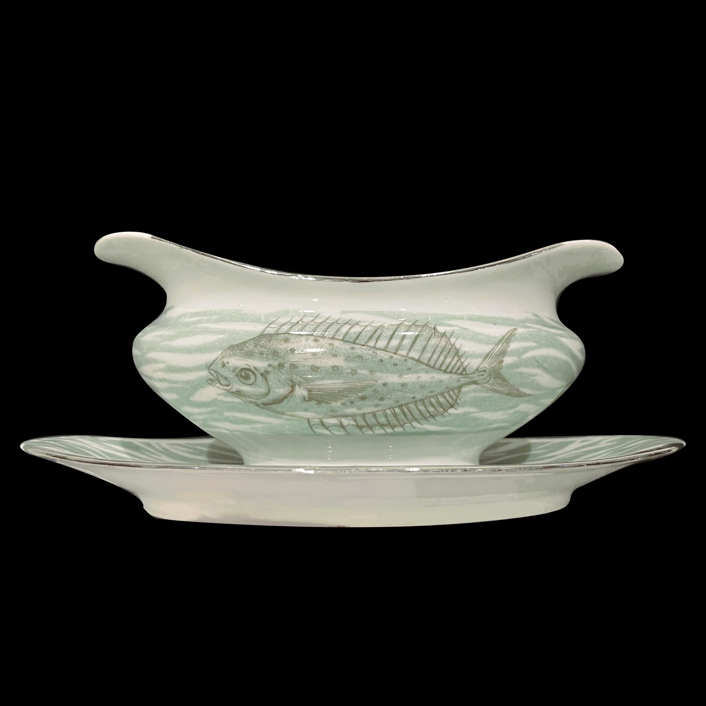 Art Deco style Fish Service for 12 People by Bernardaud Limoges  c. 1970 For Sale 4