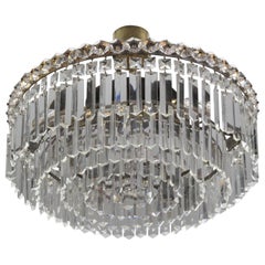 Lampadario a tre luci in cristallo e ottone in stile Art Déco a cinque piani