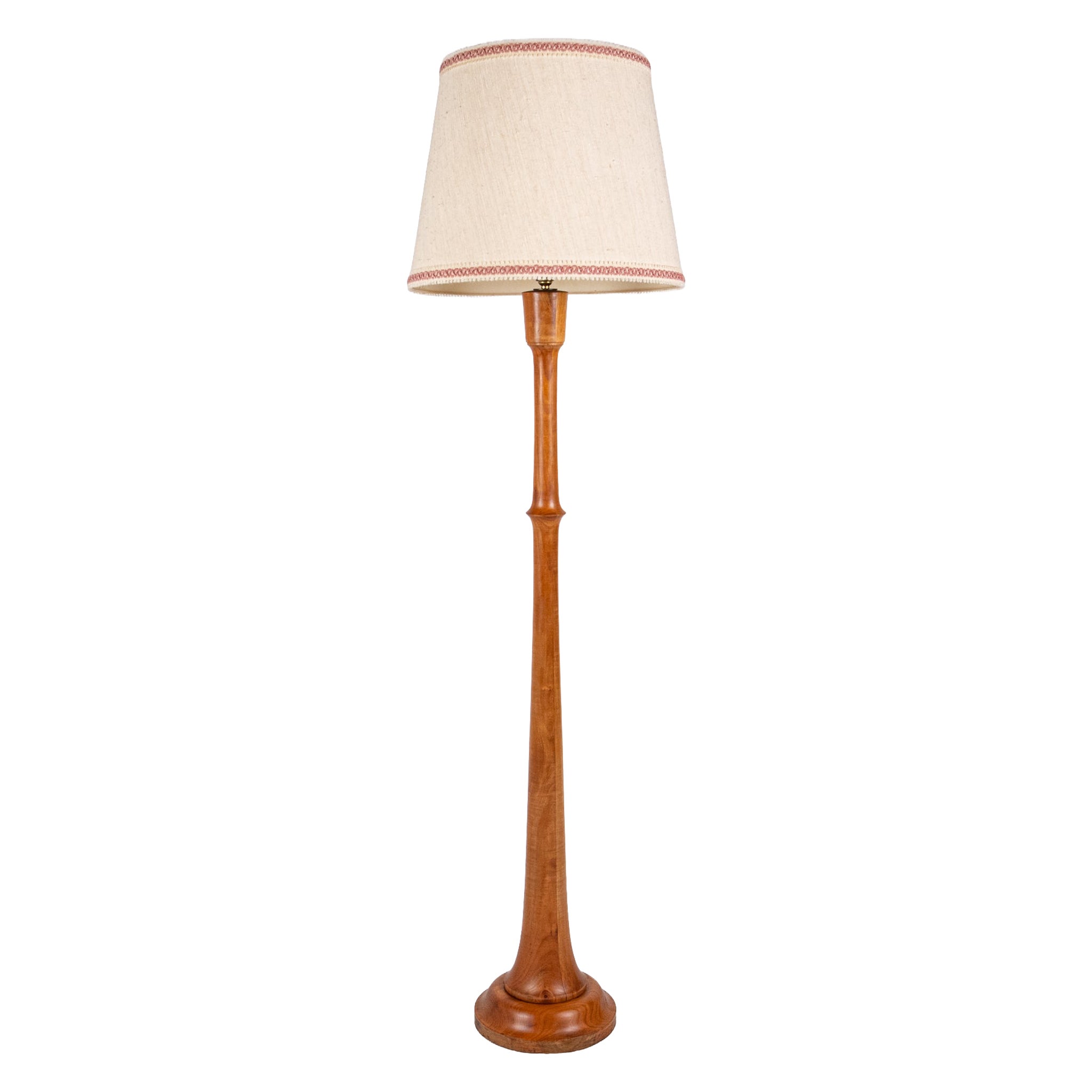 Art Deco style floor lamp in turned cherry wood, made in France, 1950s