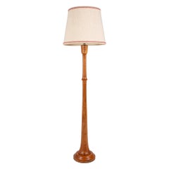 Art Deco style floor lamp in turned cherry wood, made in France, 1950s