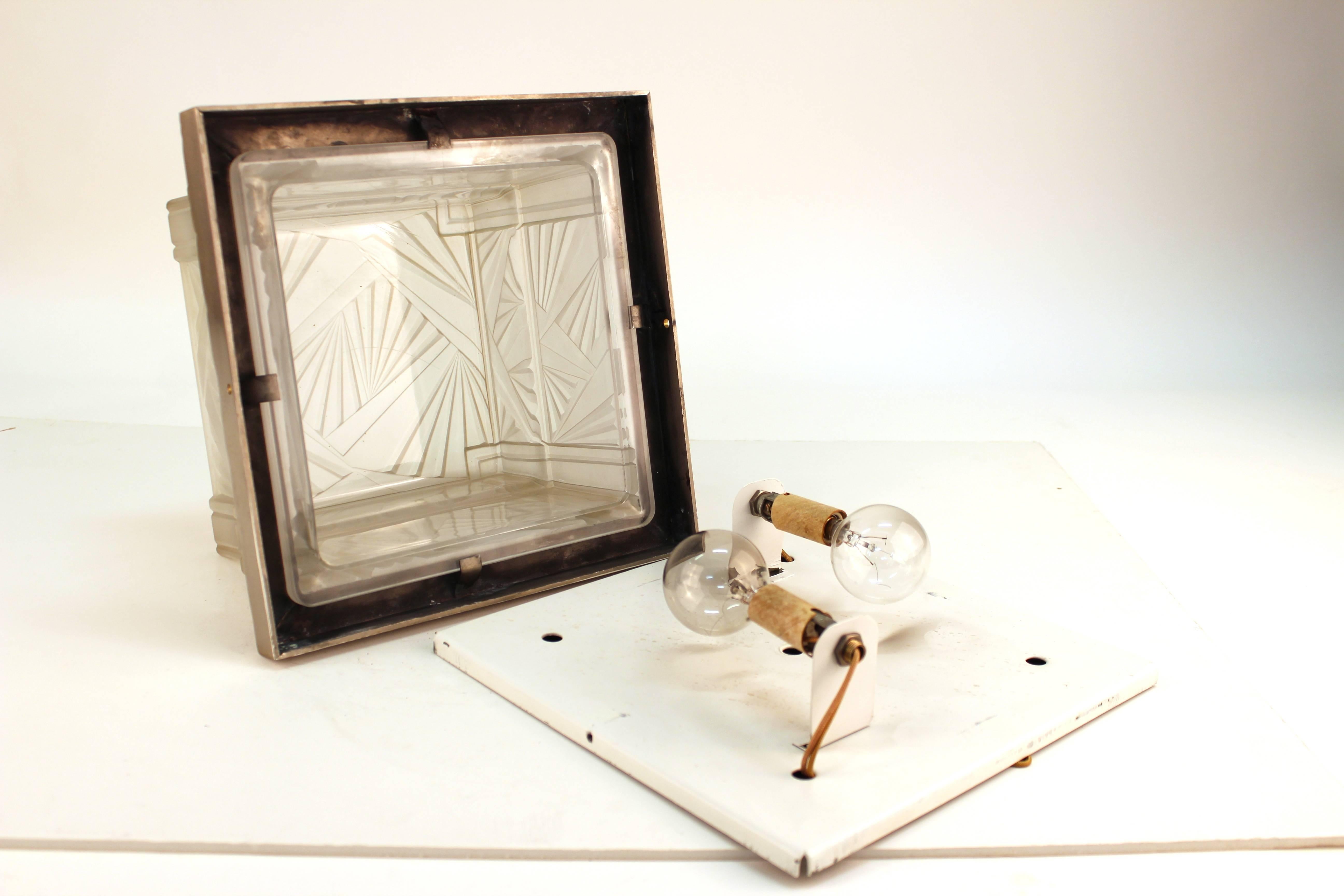 Art Deco Flush Light Fixture with Metal Frame 4
