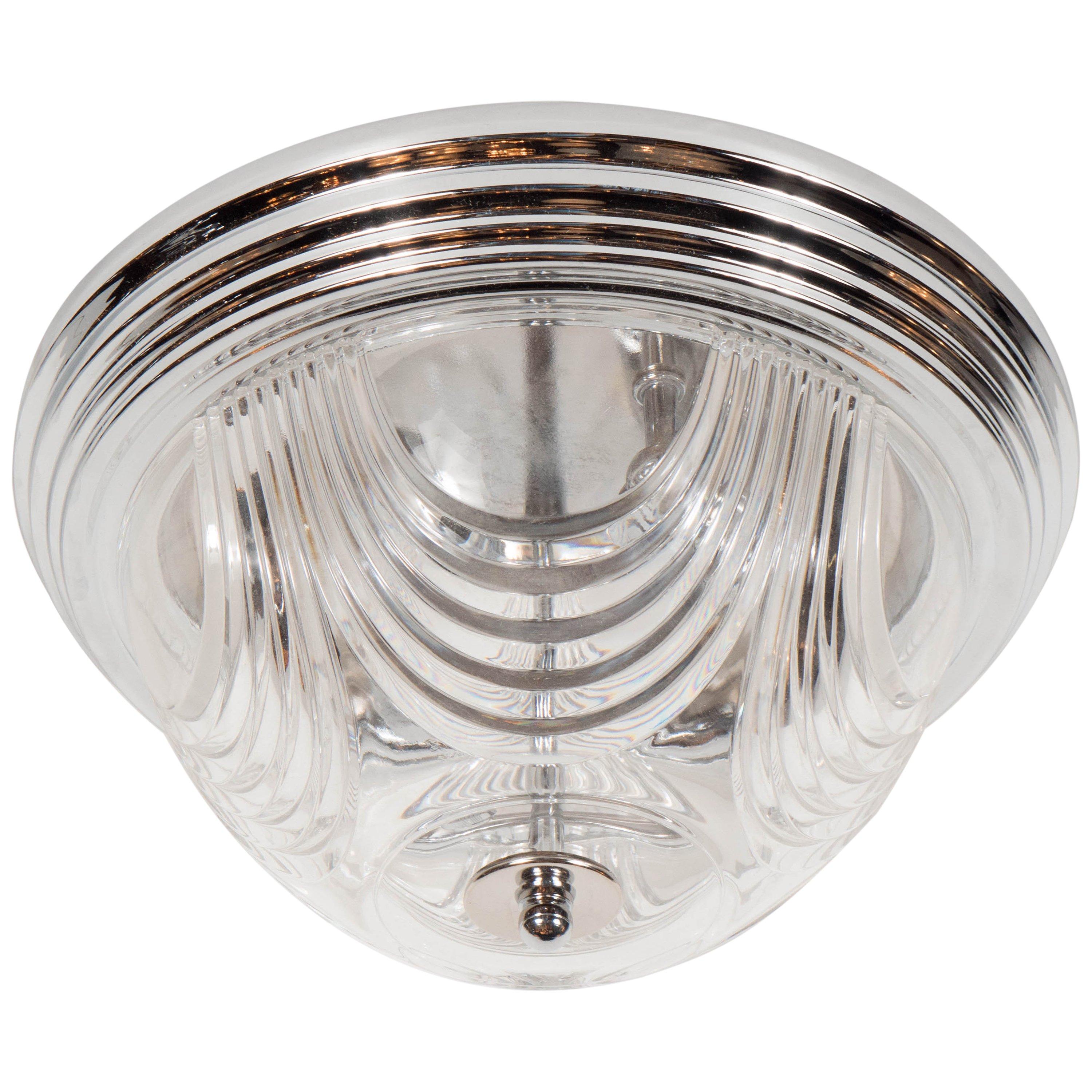 Art Deco Style Flush Mount Chandelier with Chrome Fittings