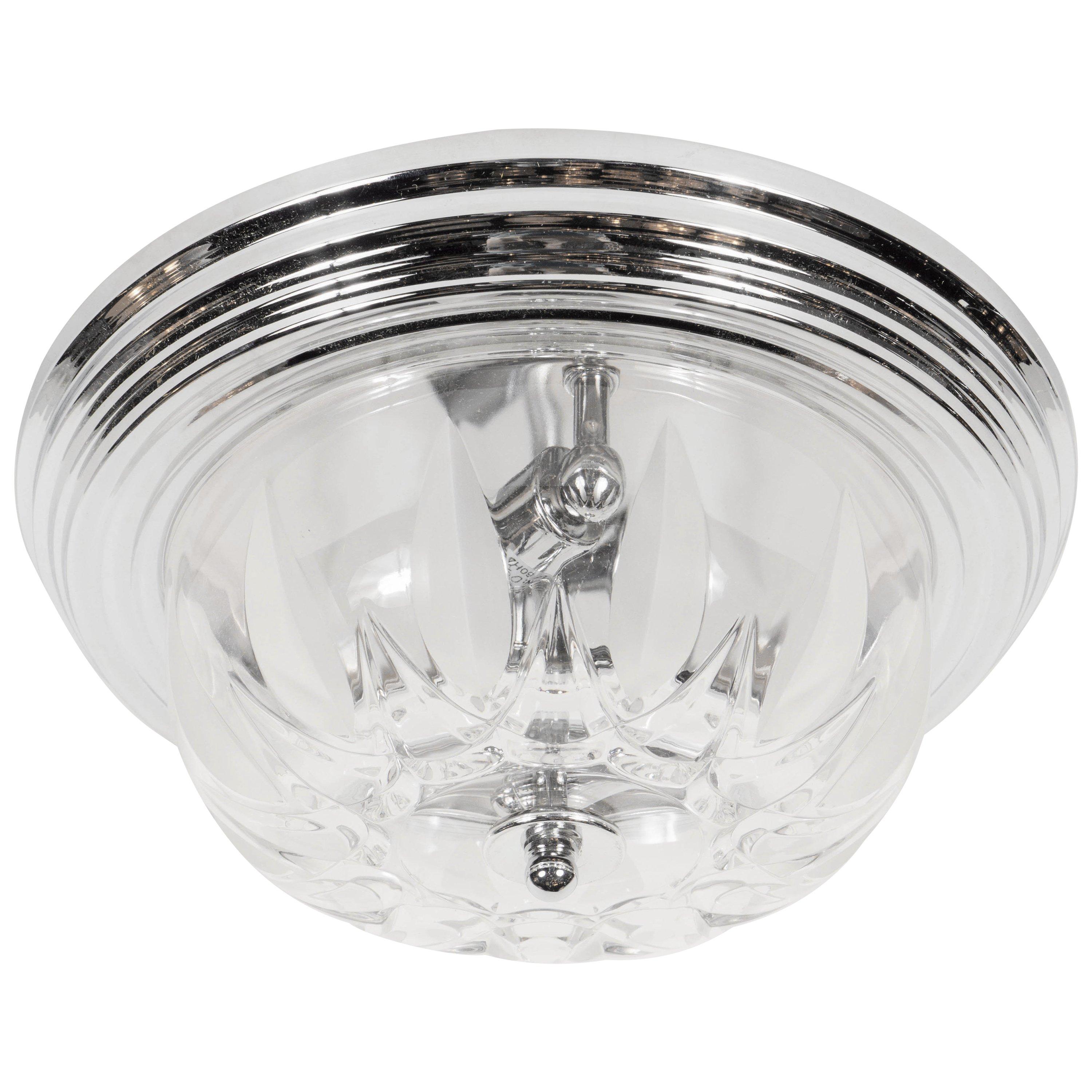 Art Deco Style Flush Mount Chandelier with Chrome Fittings & 'Sunburst' Motif