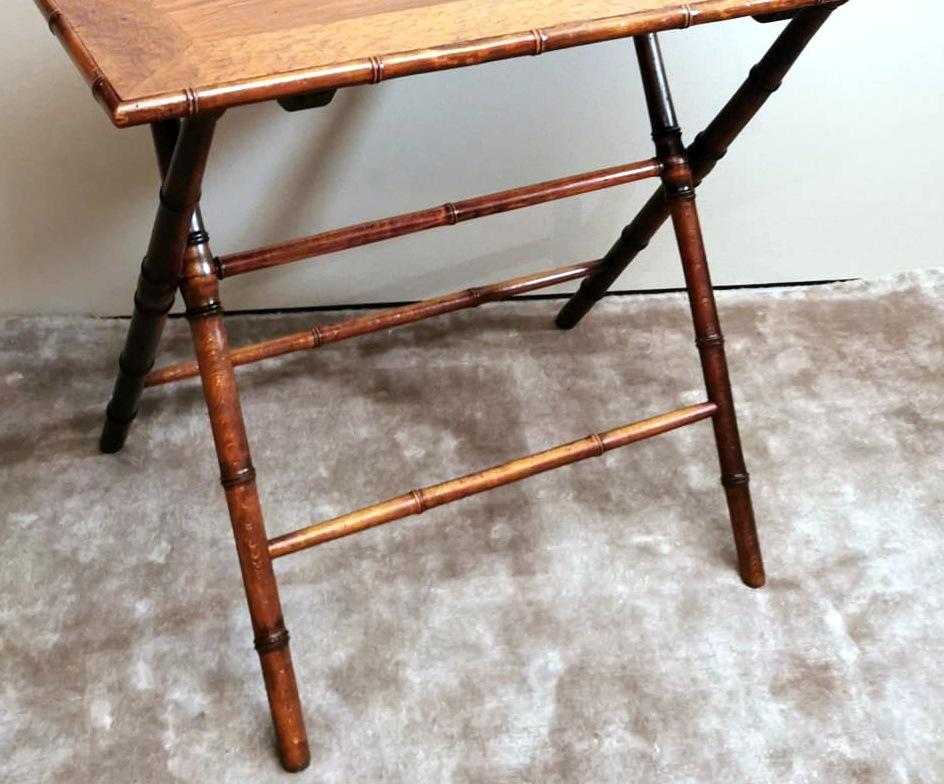 20th Century Art Deco Style Folding French Table in Walnut, Walnut Briar and Faux Bamboo