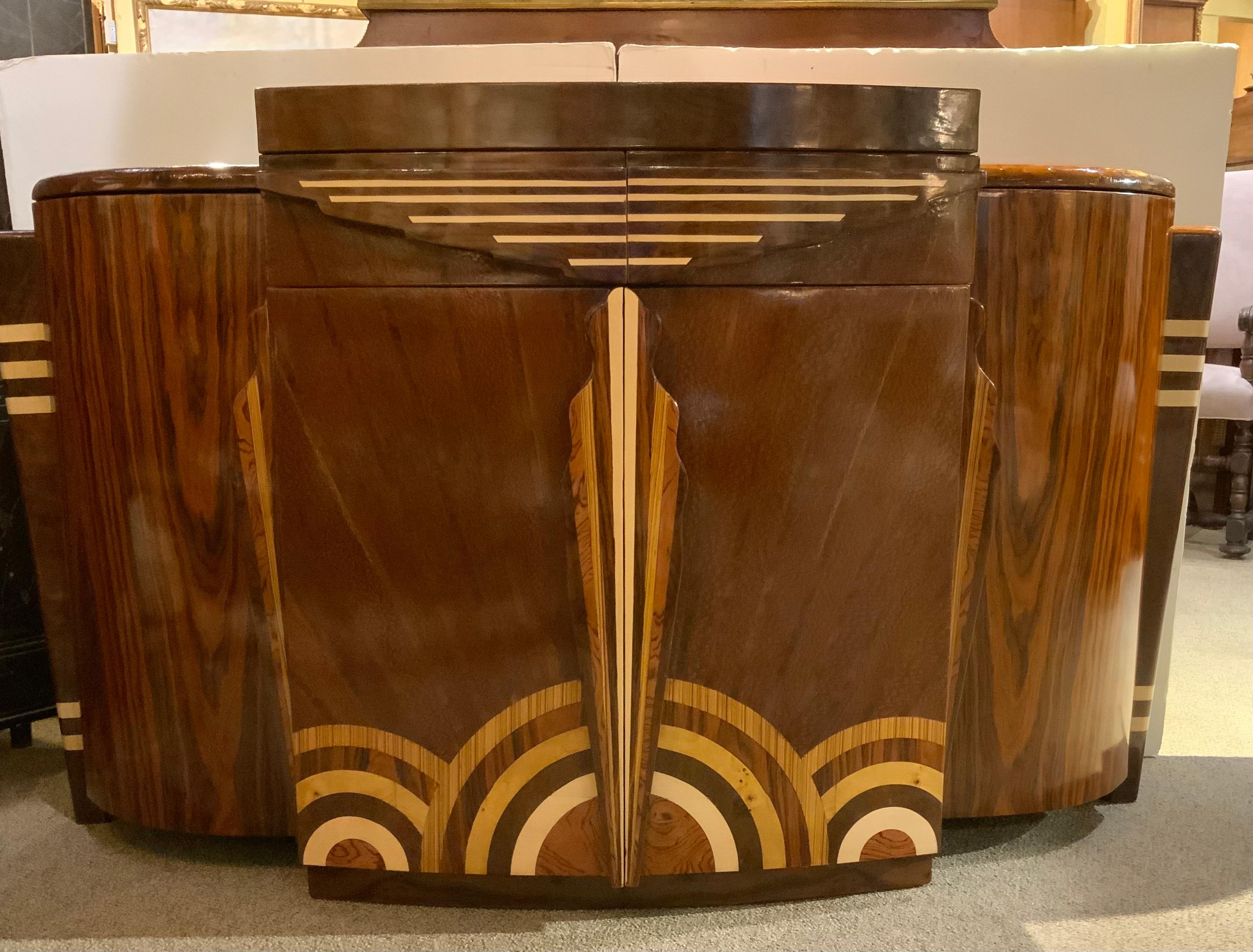 French Art Deco Style four door bar with inlaid wood